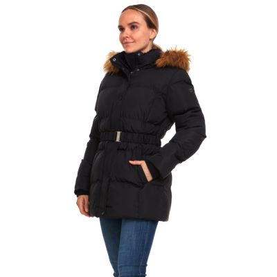 Yoki women's mid length hooded hot sale puffer coat