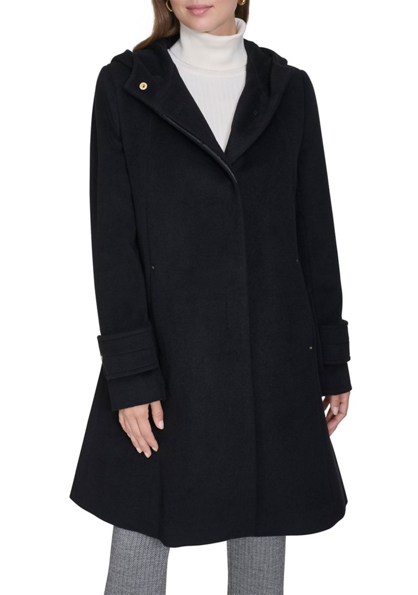 Womens Asymmetrical Button Front Coat with Hood