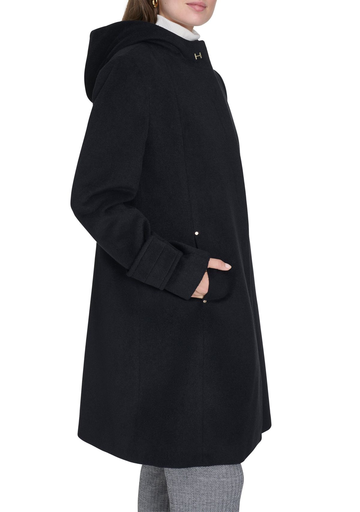 Womens Asymmetrical Button Front Coat with Hood
