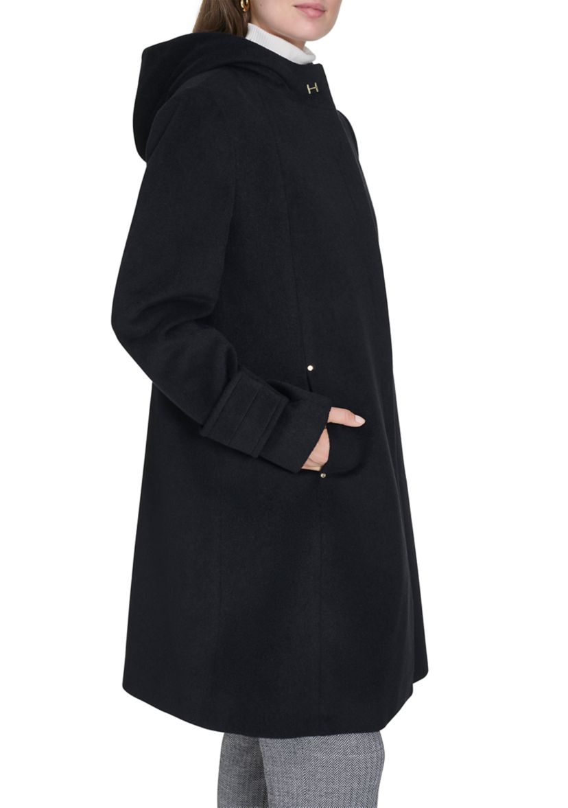 Womens Asymmetrical Button Front Coat with Hood