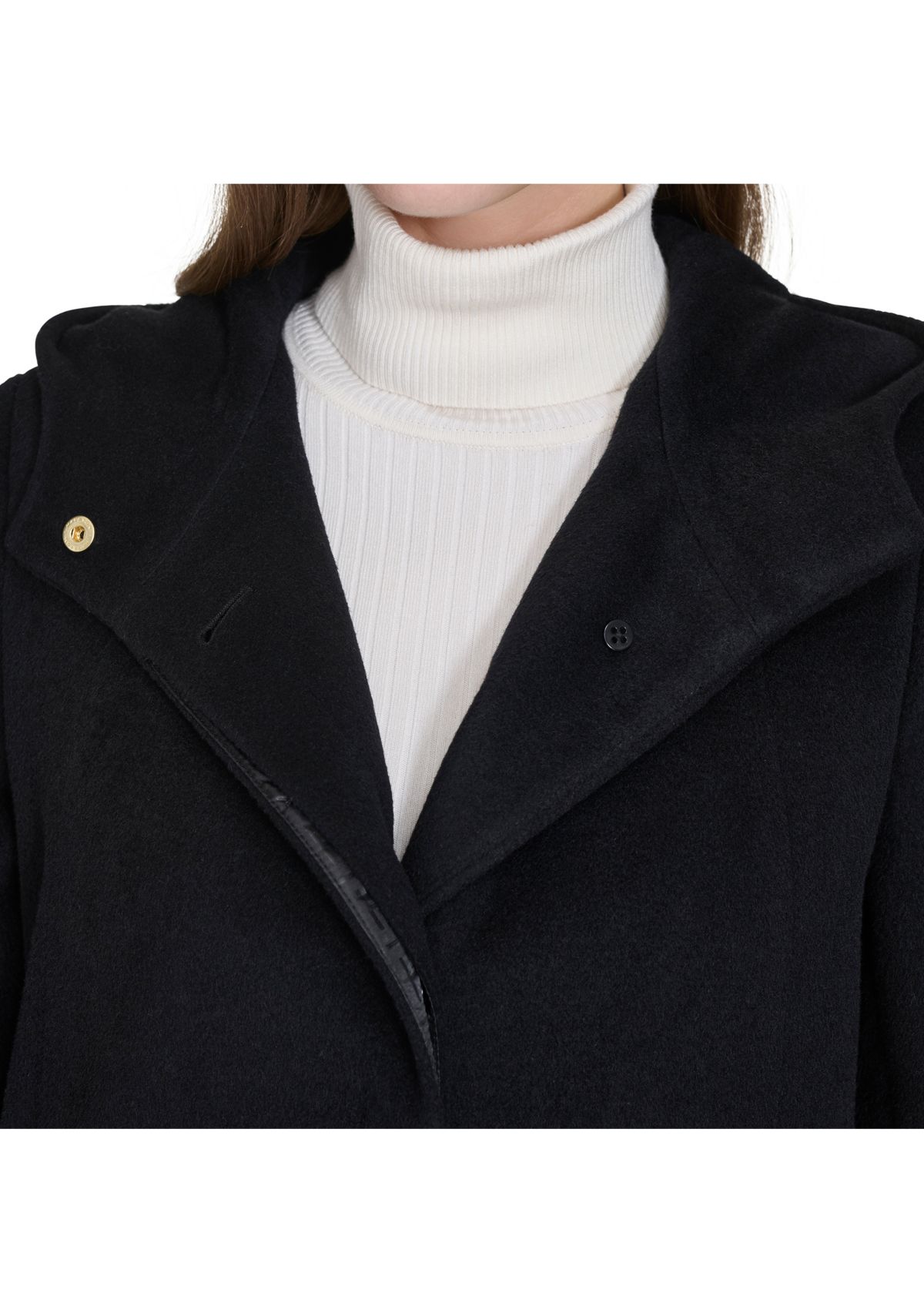 Womens Asymmetrical Button Front Coat with Hood