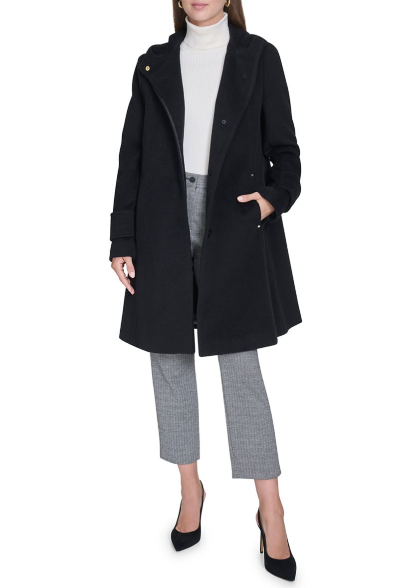 Womens Asymmetrical Button Front Coat with Hood