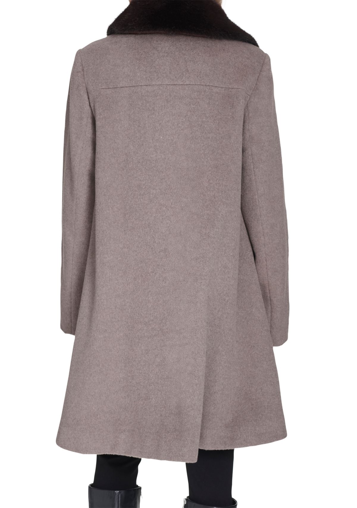 Womens Flare Wool Coat with Fur Collar