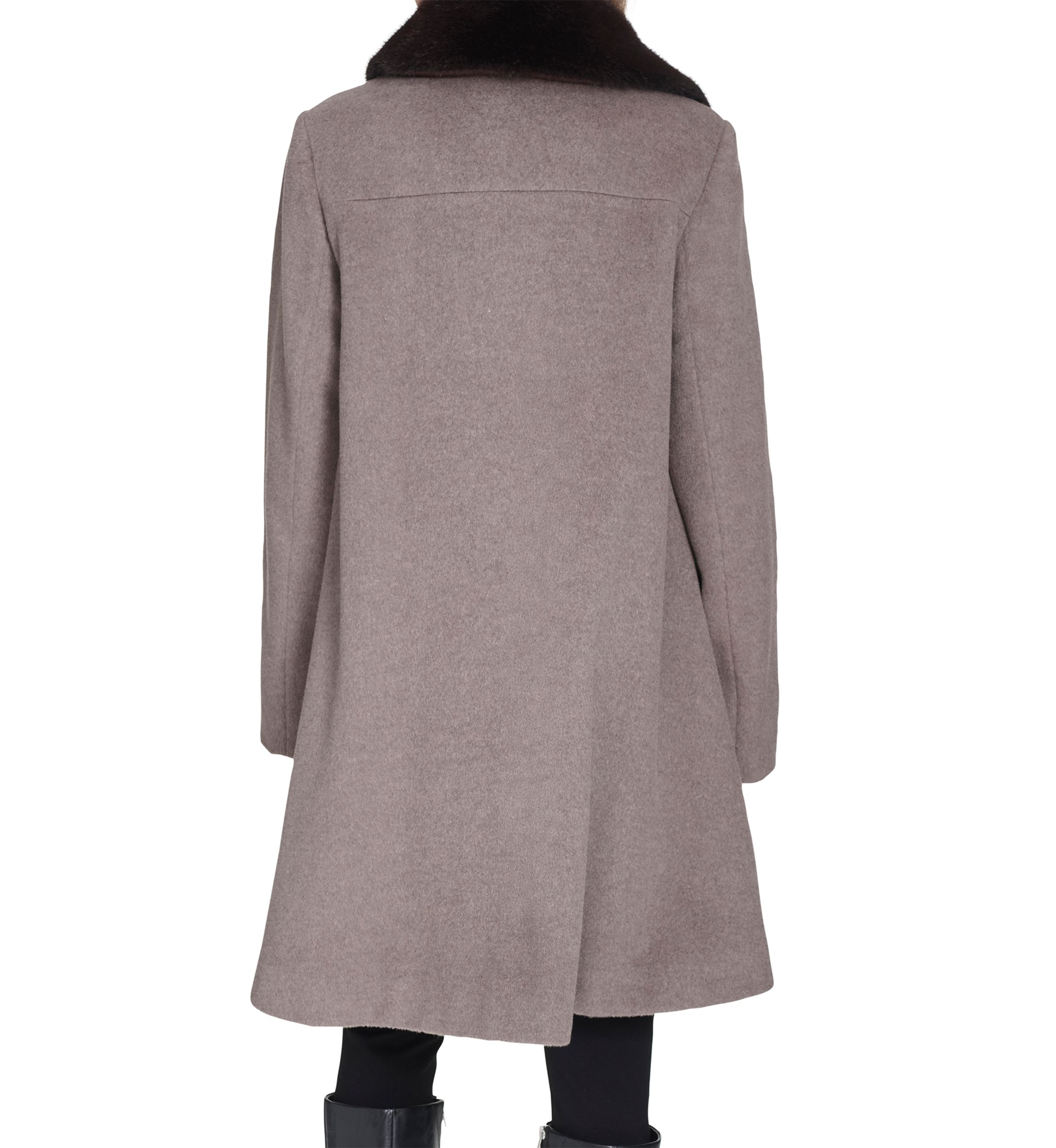 Womens Flare Wool Coat with Fur Collar