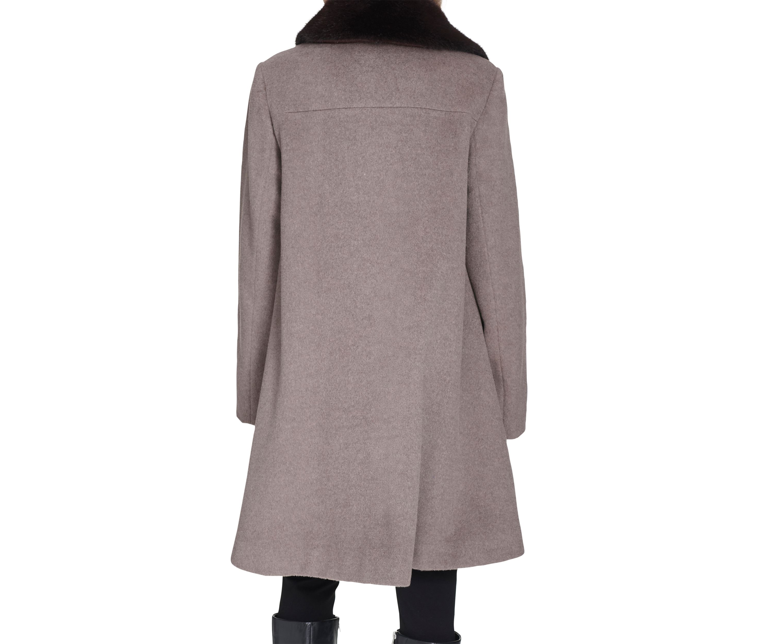 Womens Flare Wool Coat with Fur Collar