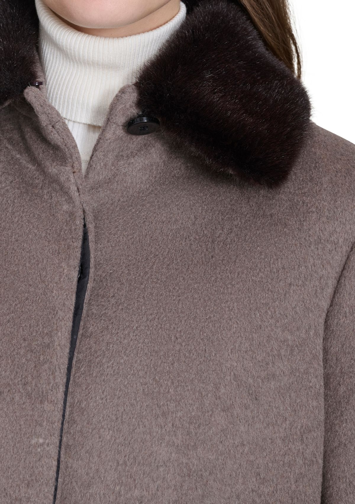 Womens Flare Wool Coat with Fur Collar