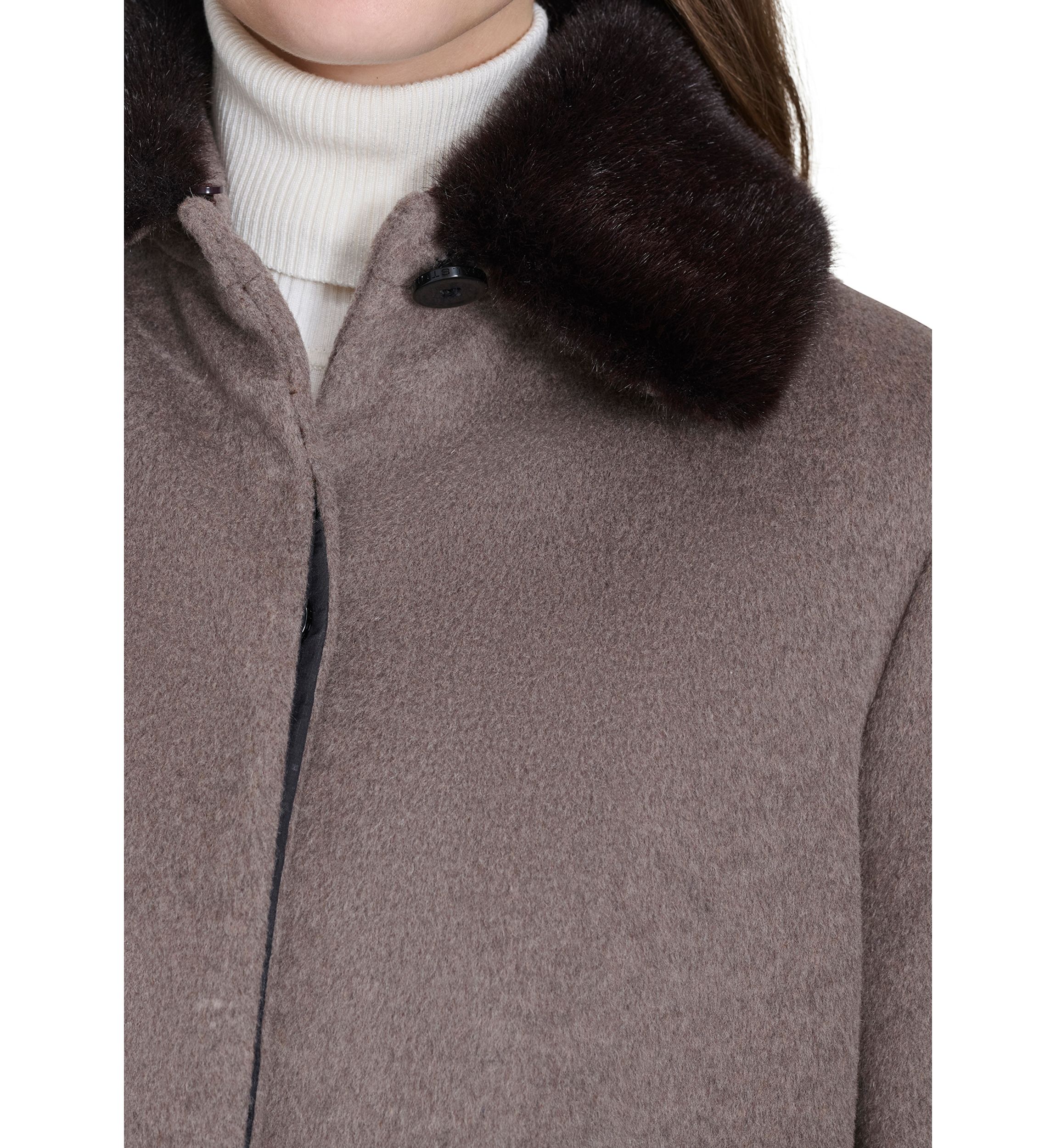 Womens Flare Wool Coat with Fur Collar