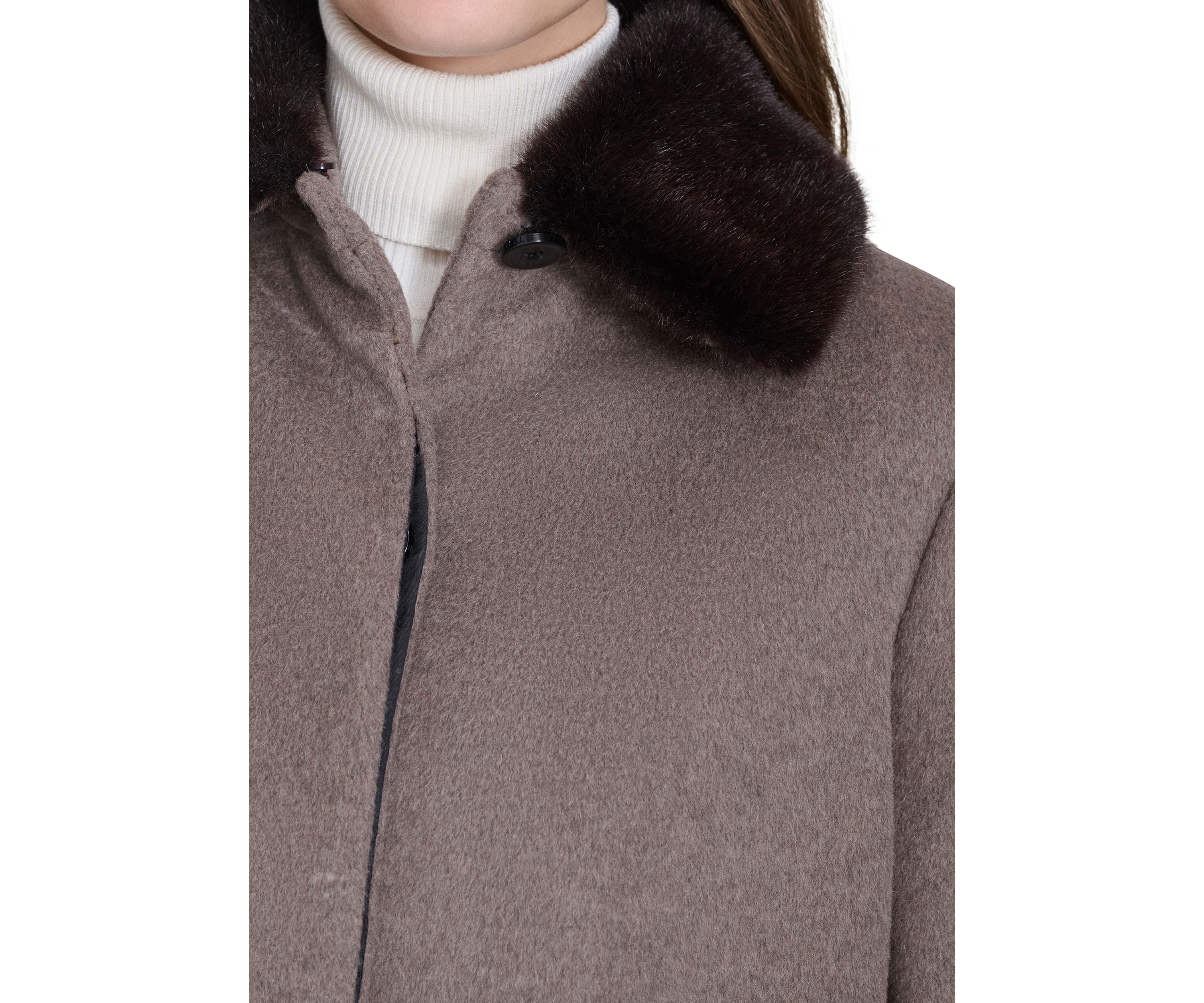 Womens Flare Wool Coat with Fur Collar