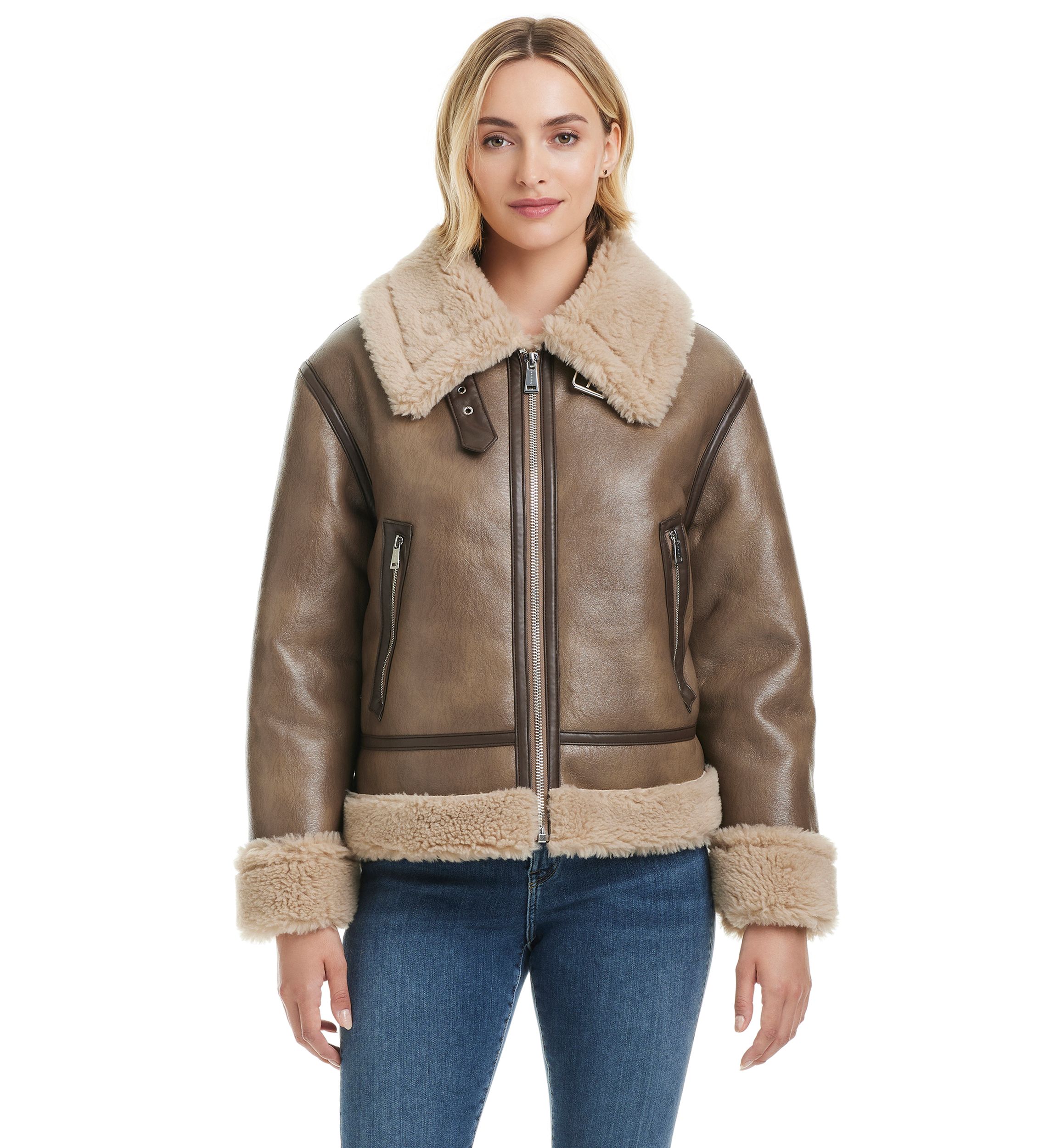 Womens Zarina Textured Sherpa Jacket