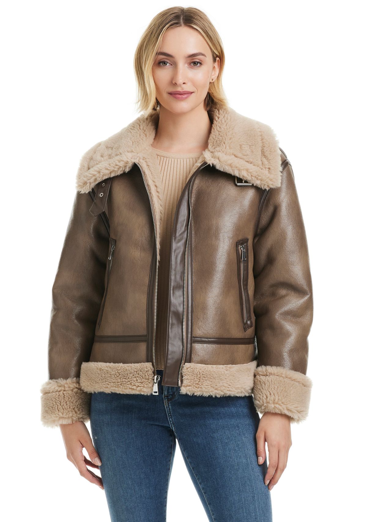 Womens Zarina Textured Sherpa Jacket