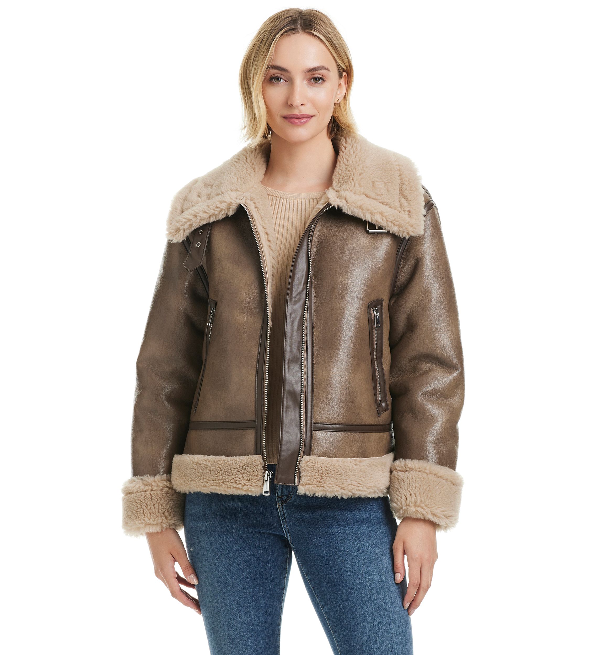 Womens Zarina Textured Sherpa Jacket