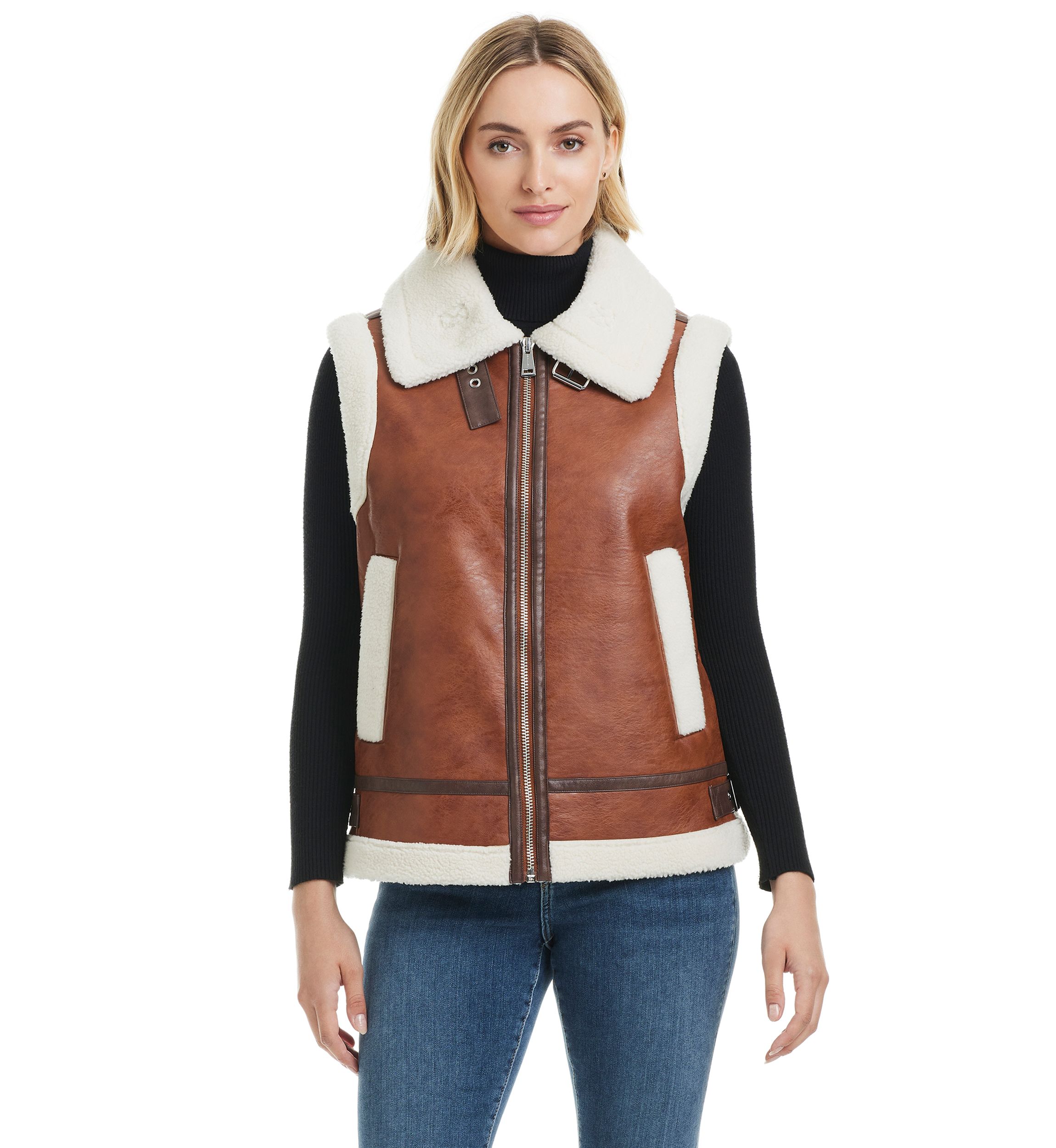 Leah Faux Leather Shearling Vest 