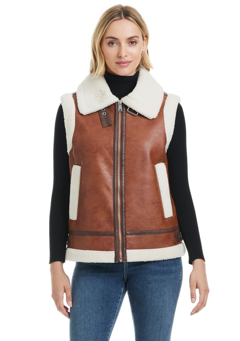 Leah Faux Leather Shearling Vest 