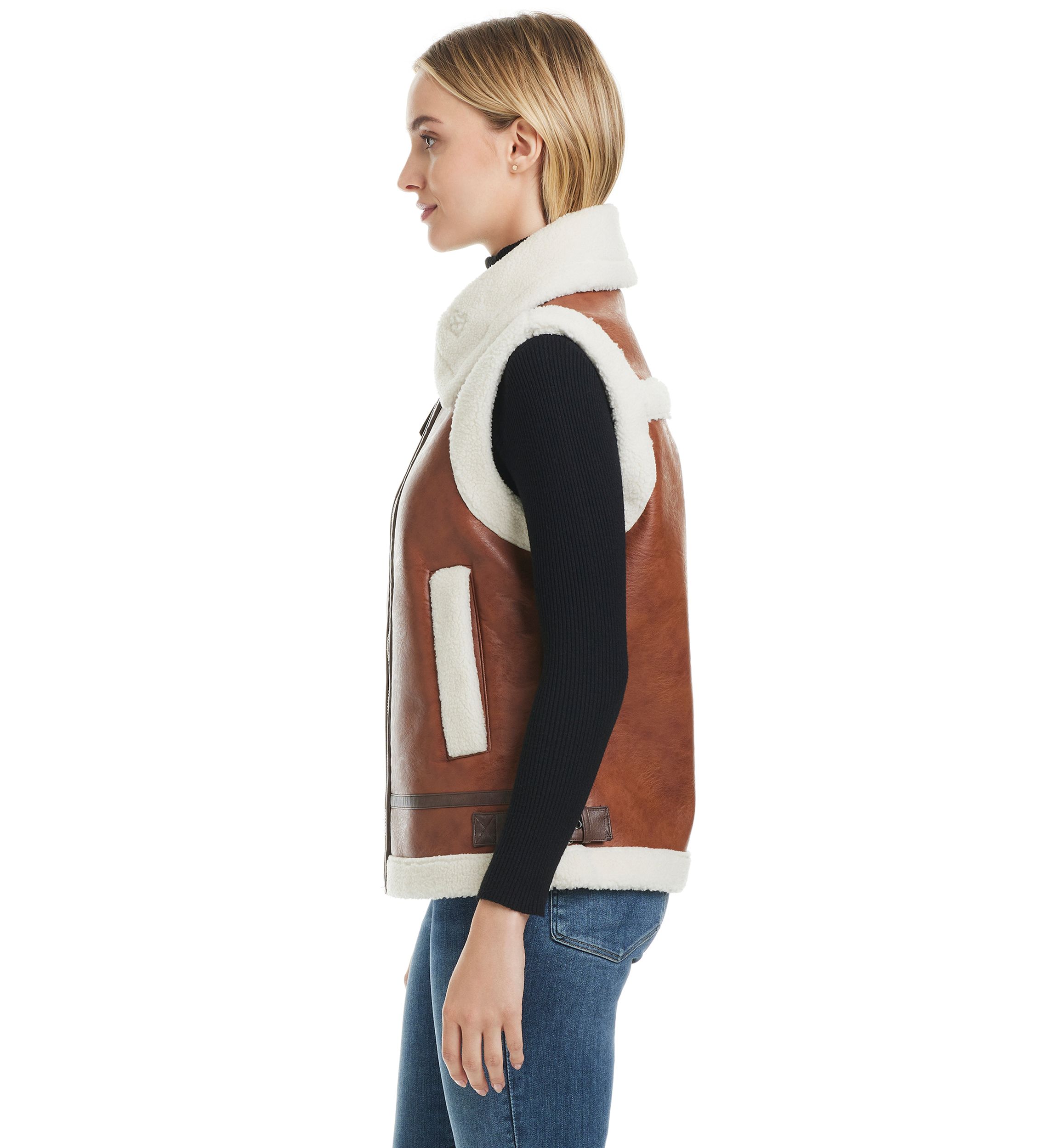Leah Faux Leather Shearling Vest 