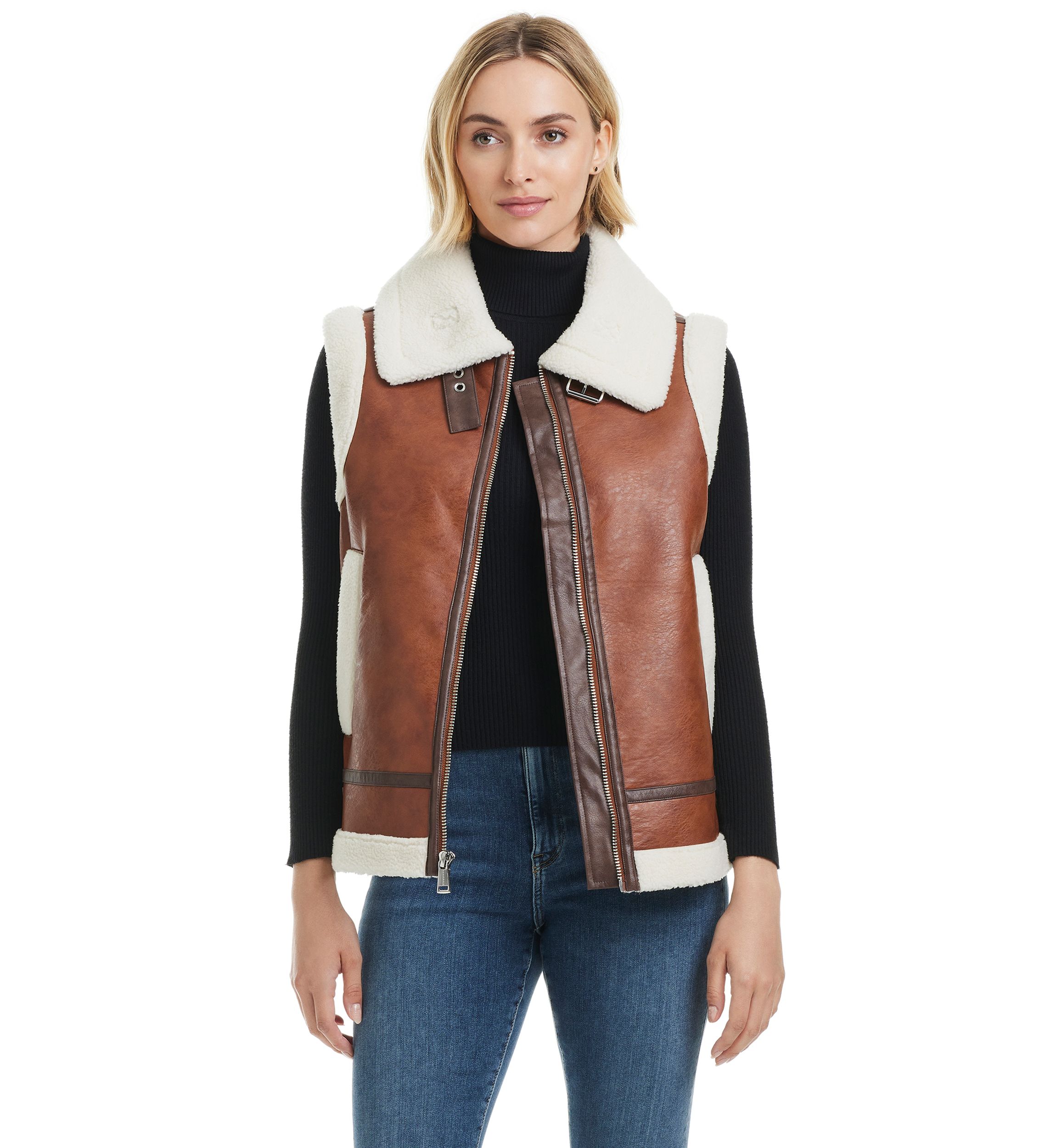 Leah Faux Leather Shearling Vest 
