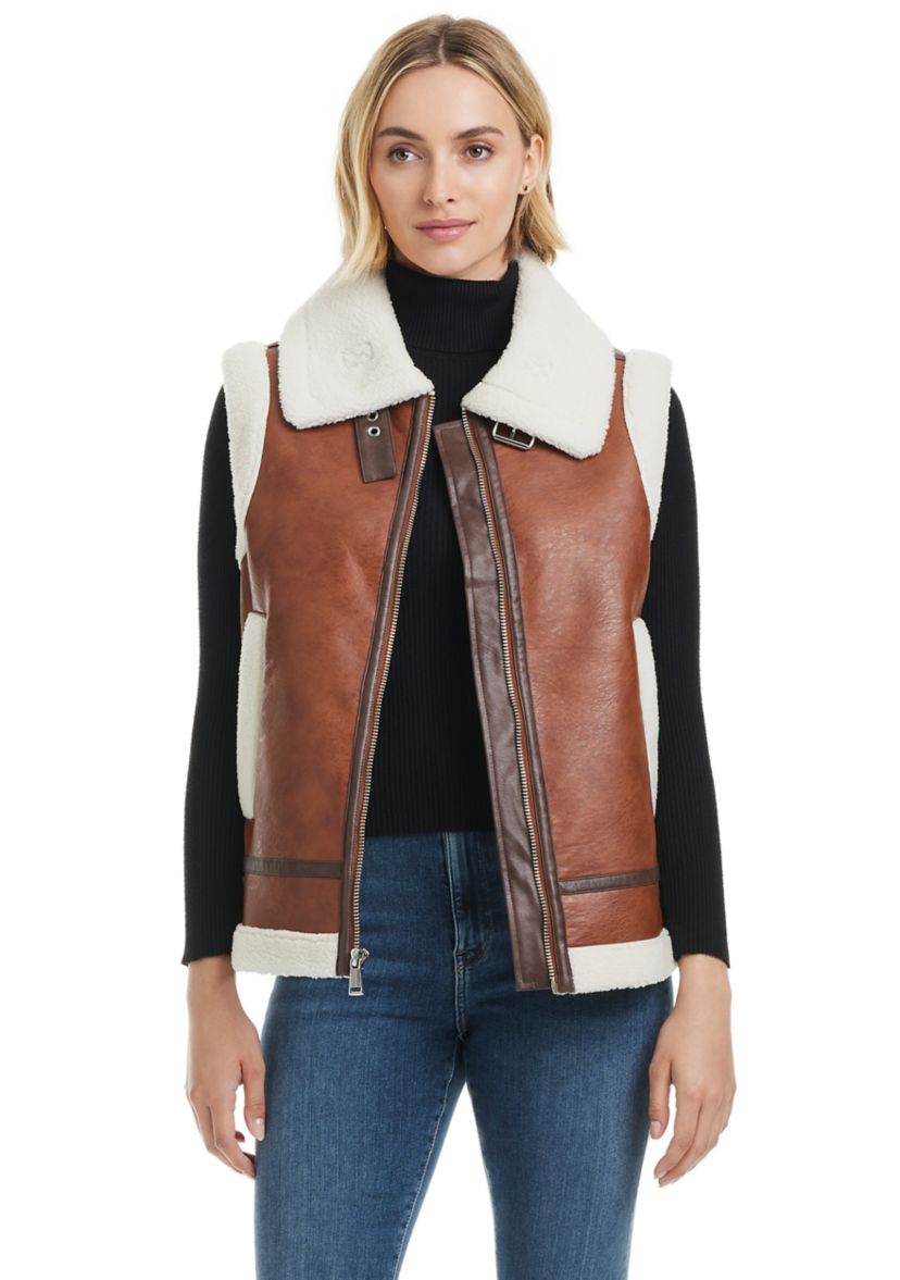 Leah Faux Leather Shearling Vest 