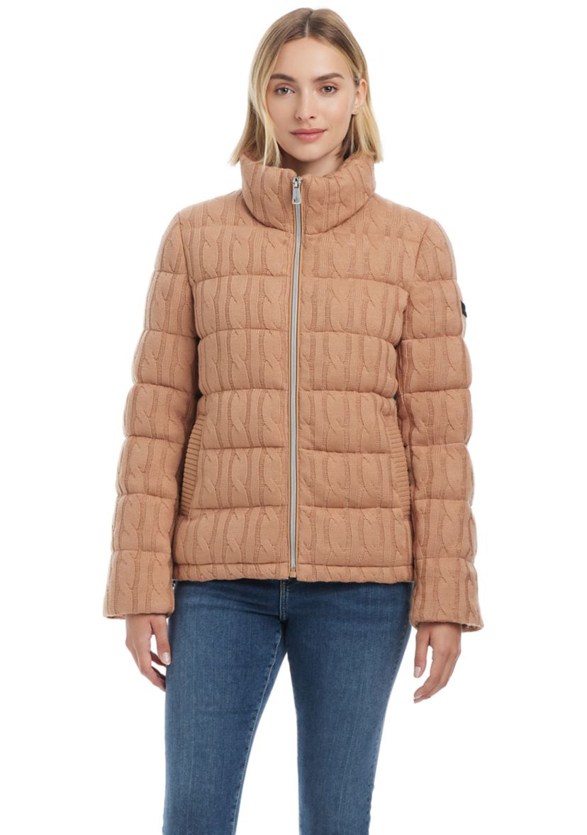 Womens Reversible Sweater Knit Puffer Jacket