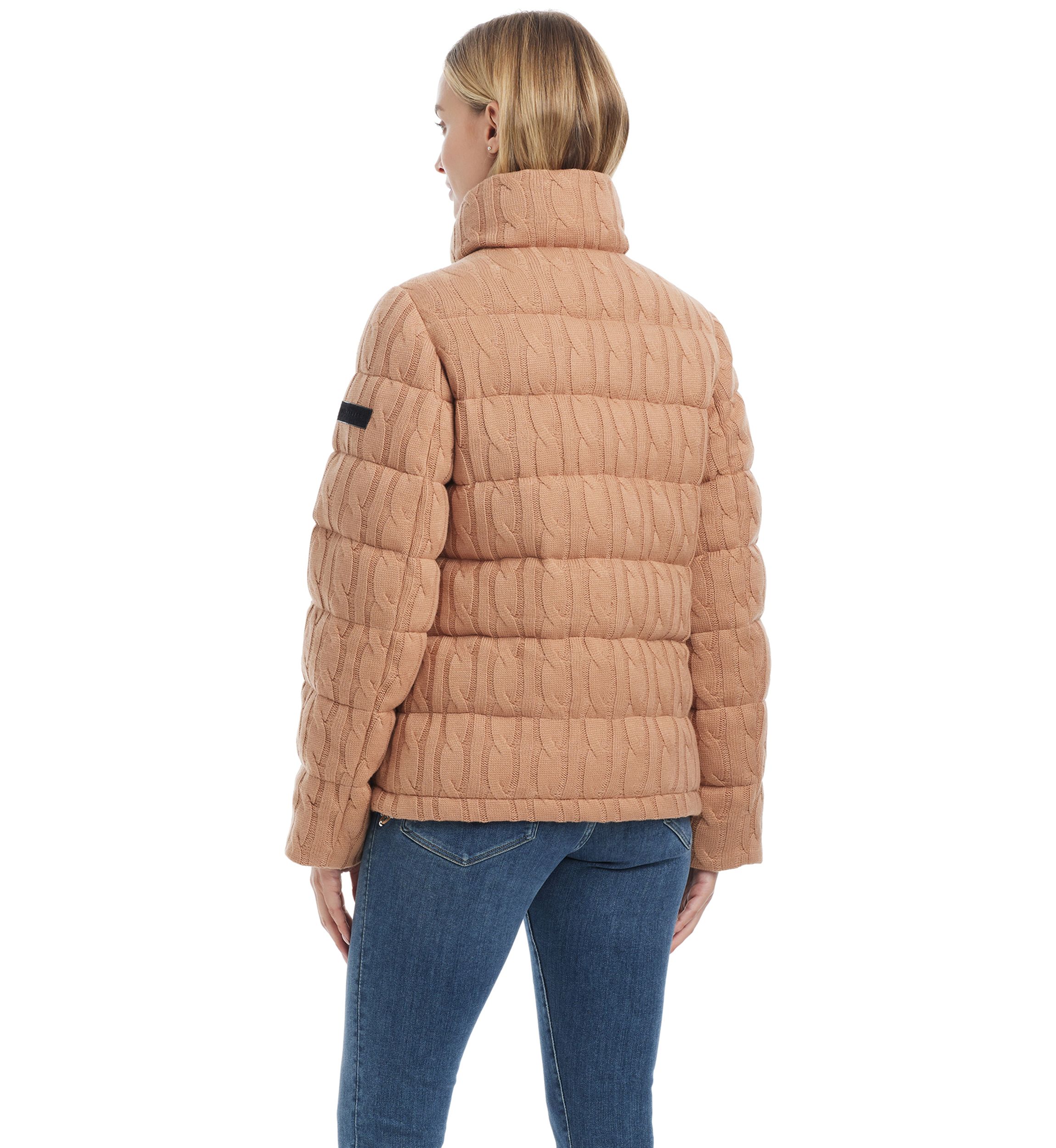 Womens Reversible Sweater Knit Puffer Jacket