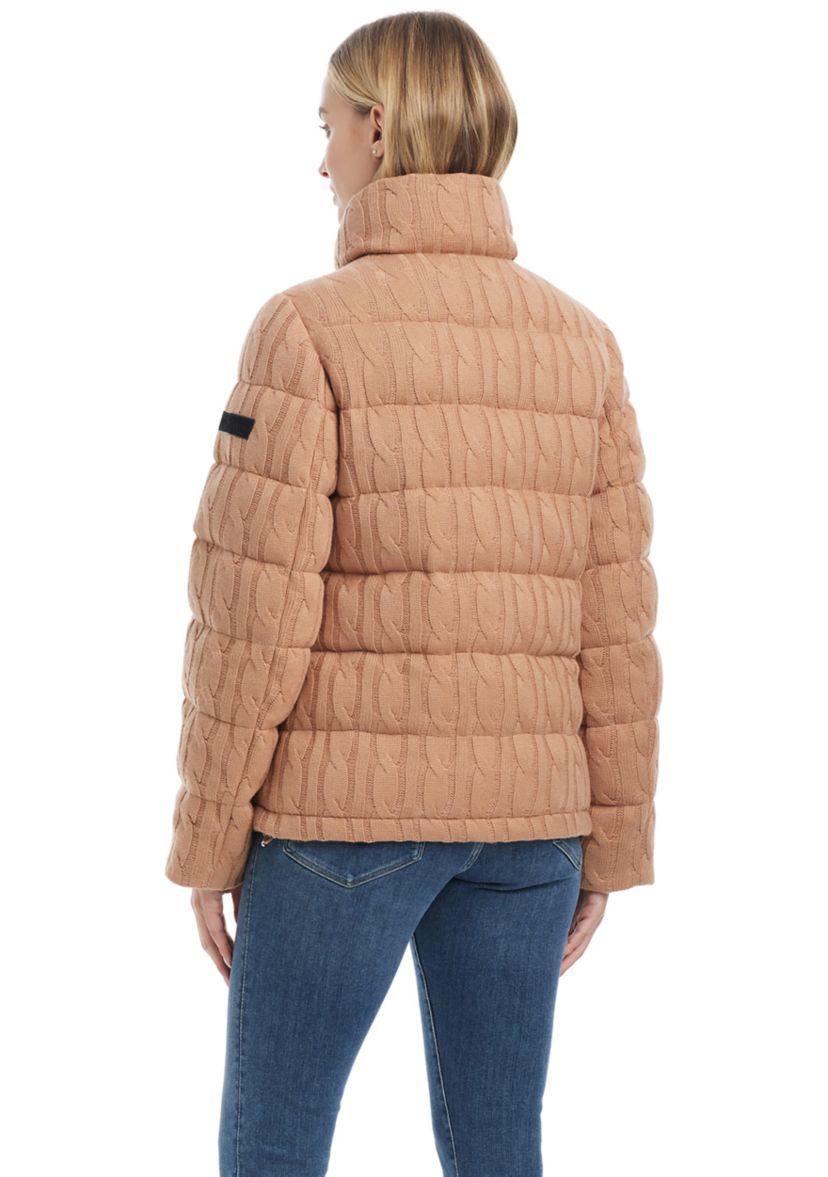 Womens Reversible Sweater Knit Puffer Jacket
