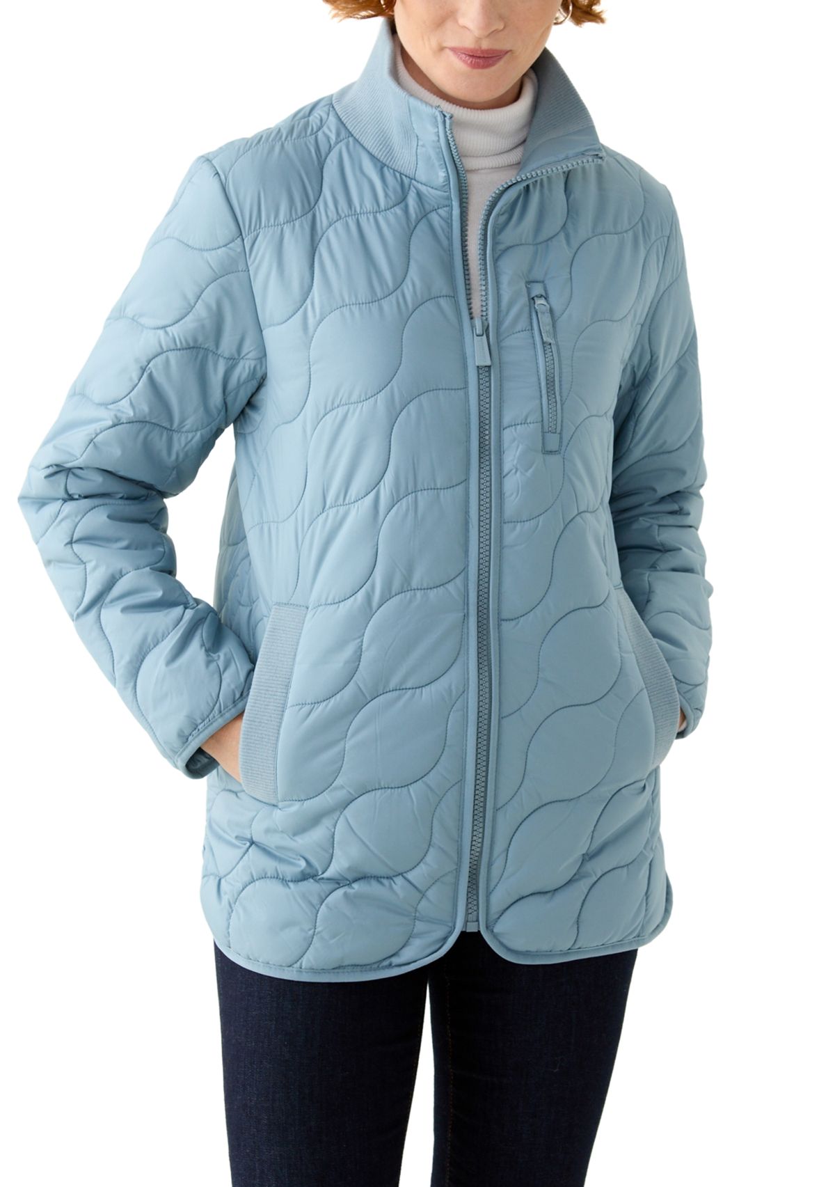 Womens Rib Knit Puffer Jacket 