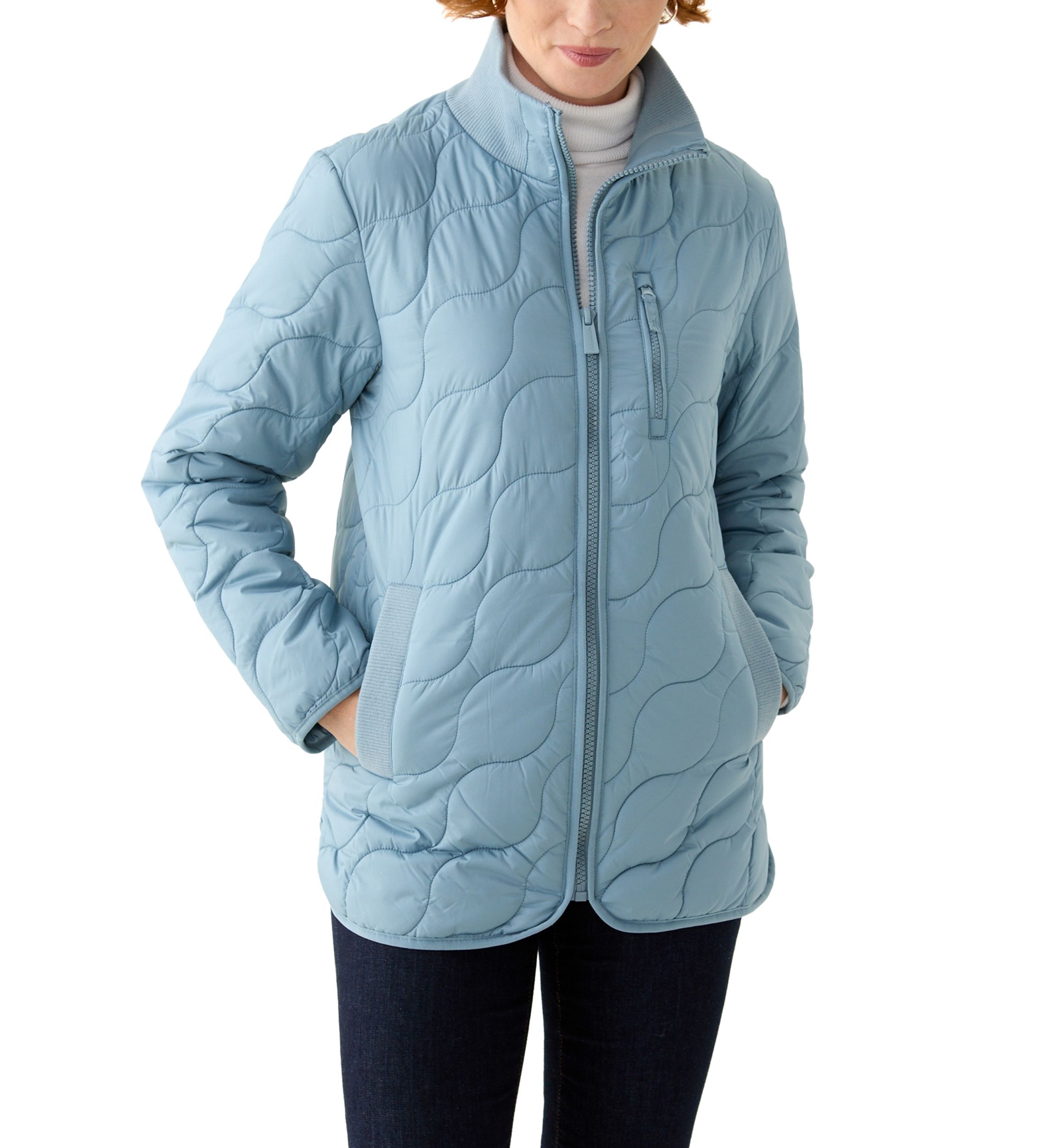 Womens Rib Knit Puffer Jacket 