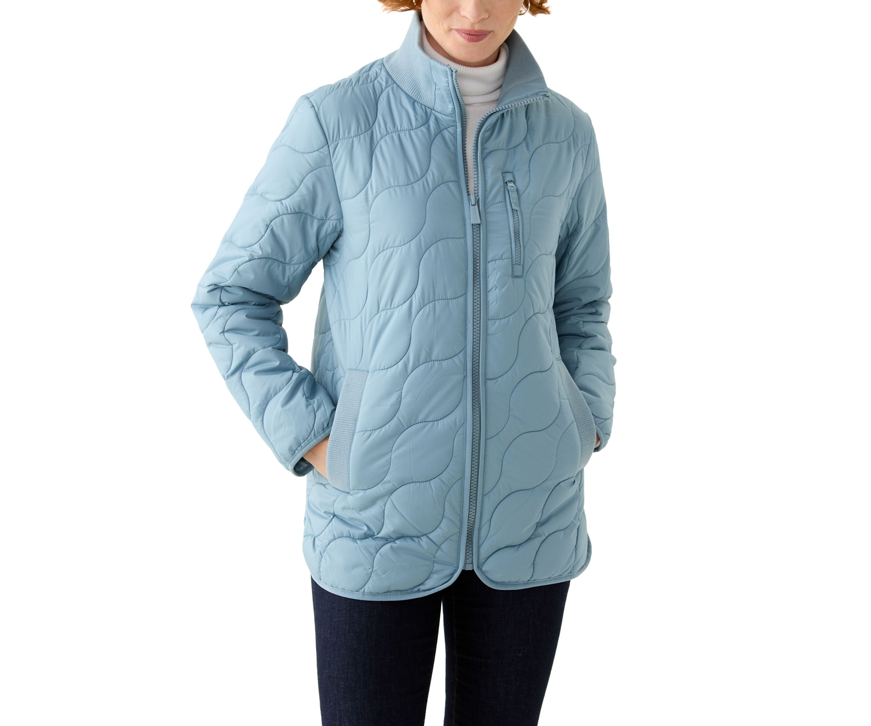Womens Rib Knit Puffer Jacket 