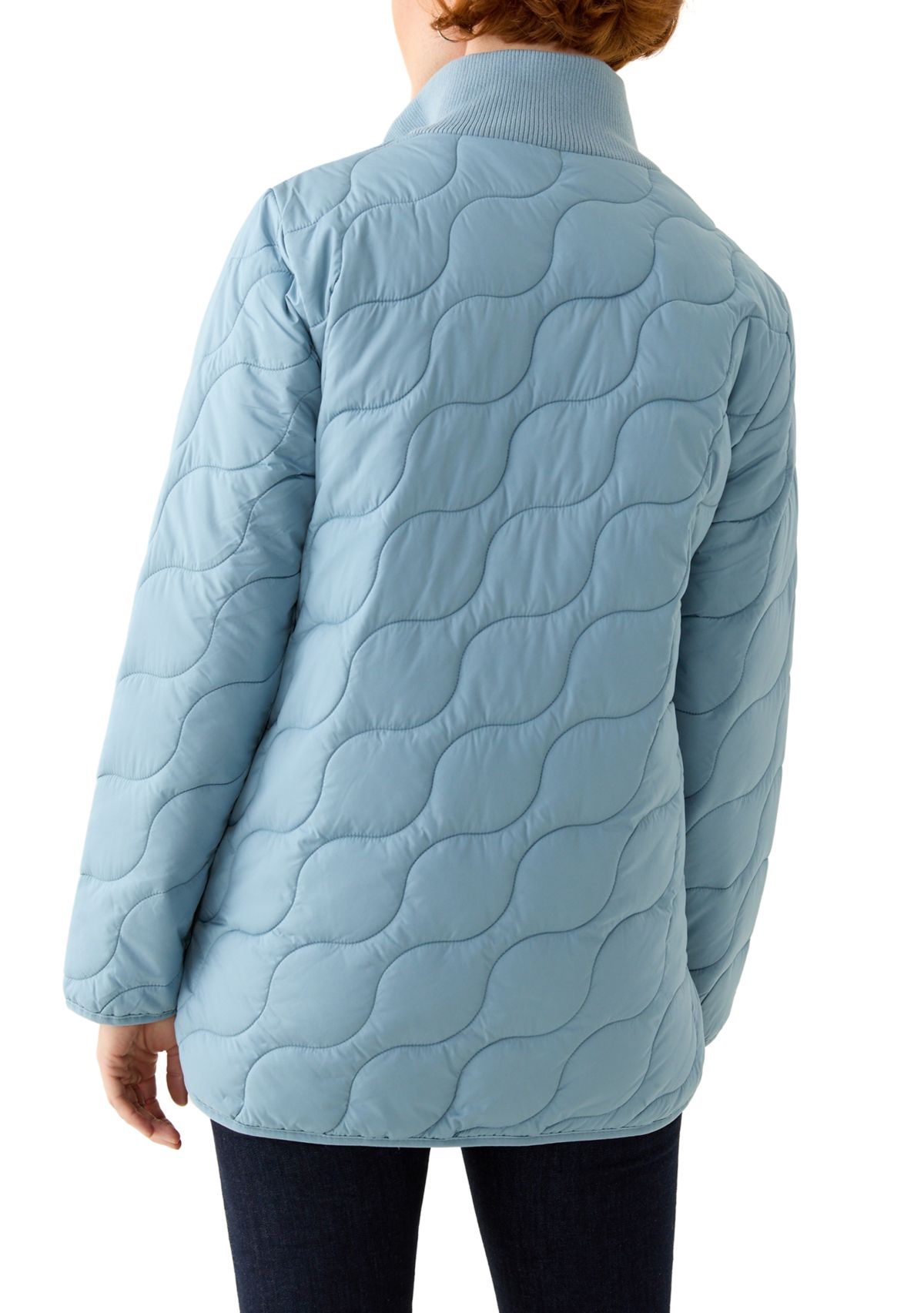 Womens Rib Knit Puffer Jacket 