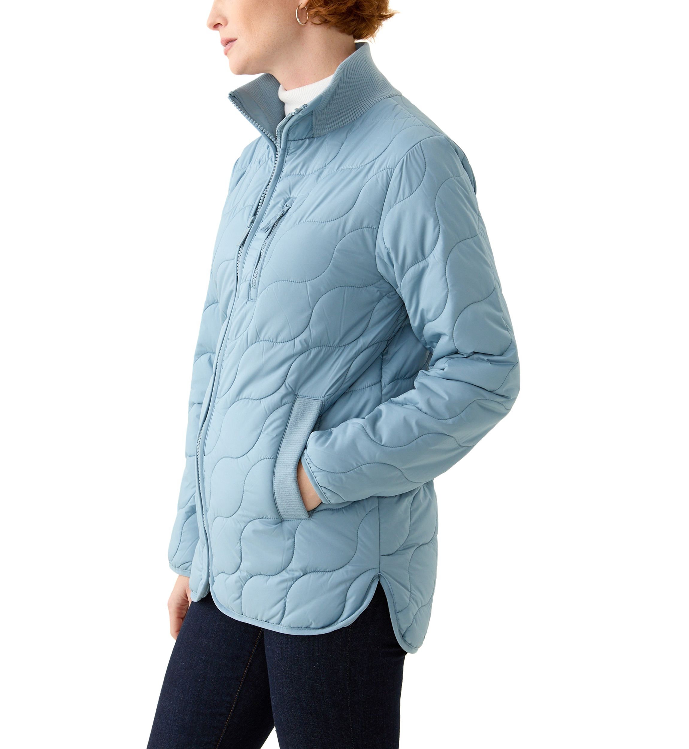 Womens Rib Knit Puffer Jacket 