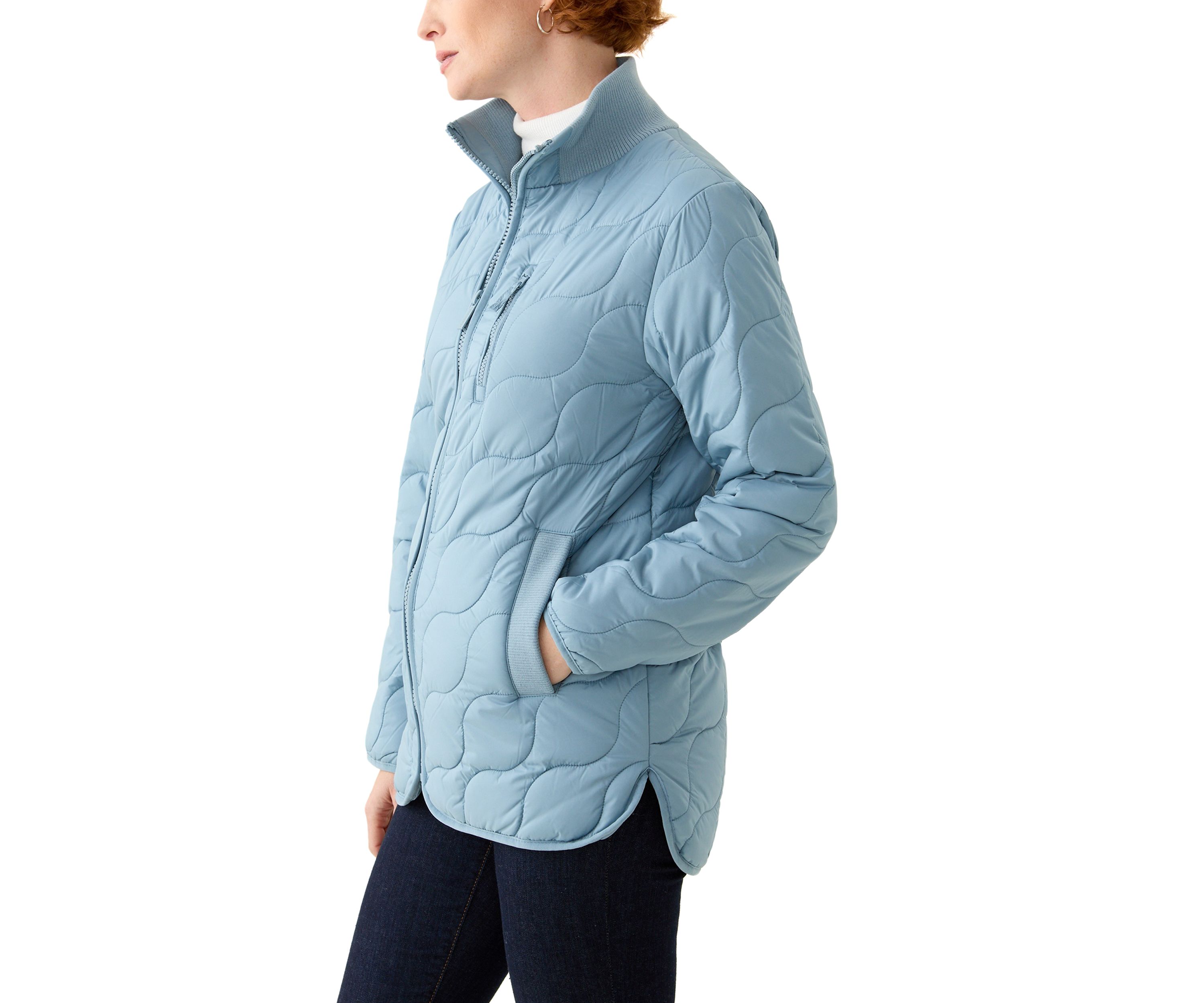 Womens Rib Knit Puffer Jacket 