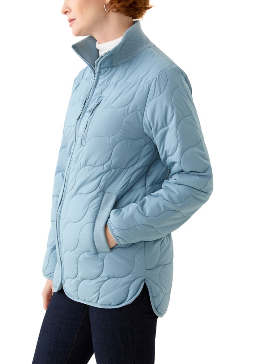 Womens Rib Knit Puffer Jacket 