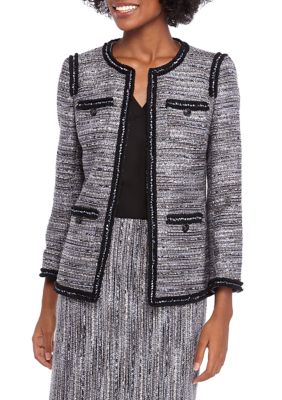 Anne Klein Women's Tweed Collarless Jacket with Novelty Trim | belk