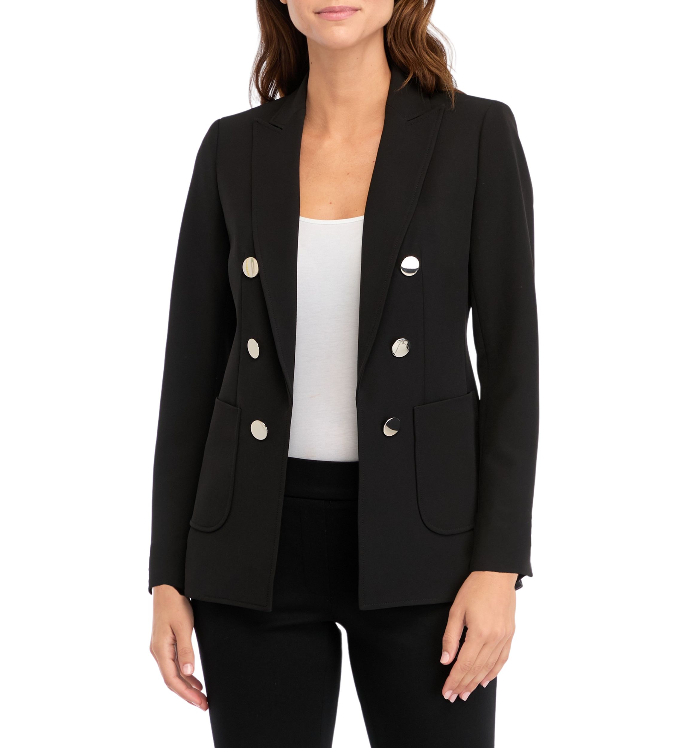 Womens Collection Compression Faux Double Breasted Patch Pocket Jacket
