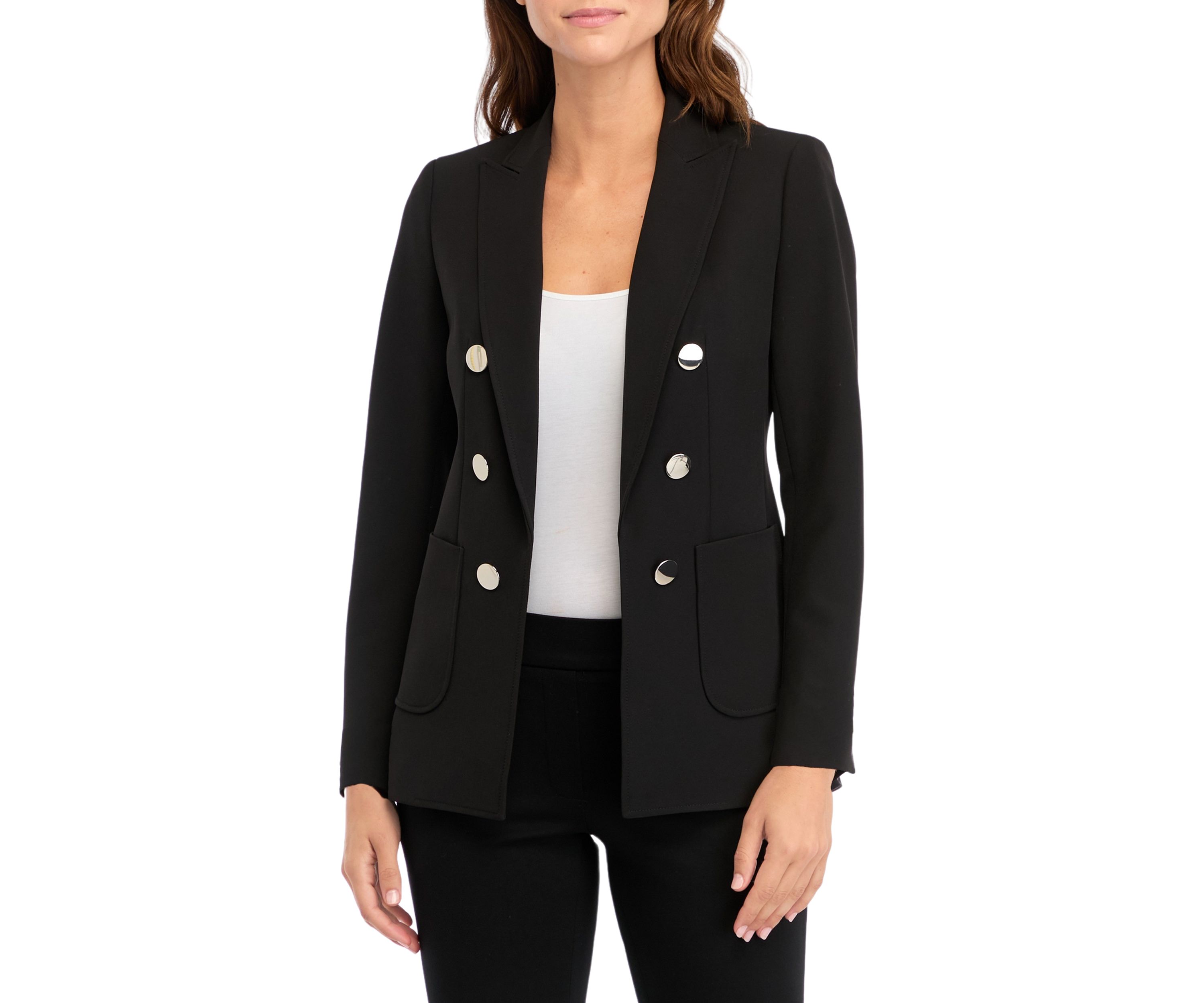 Womens Collection Compression Faux Double Breasted Patch Pocket Jacket