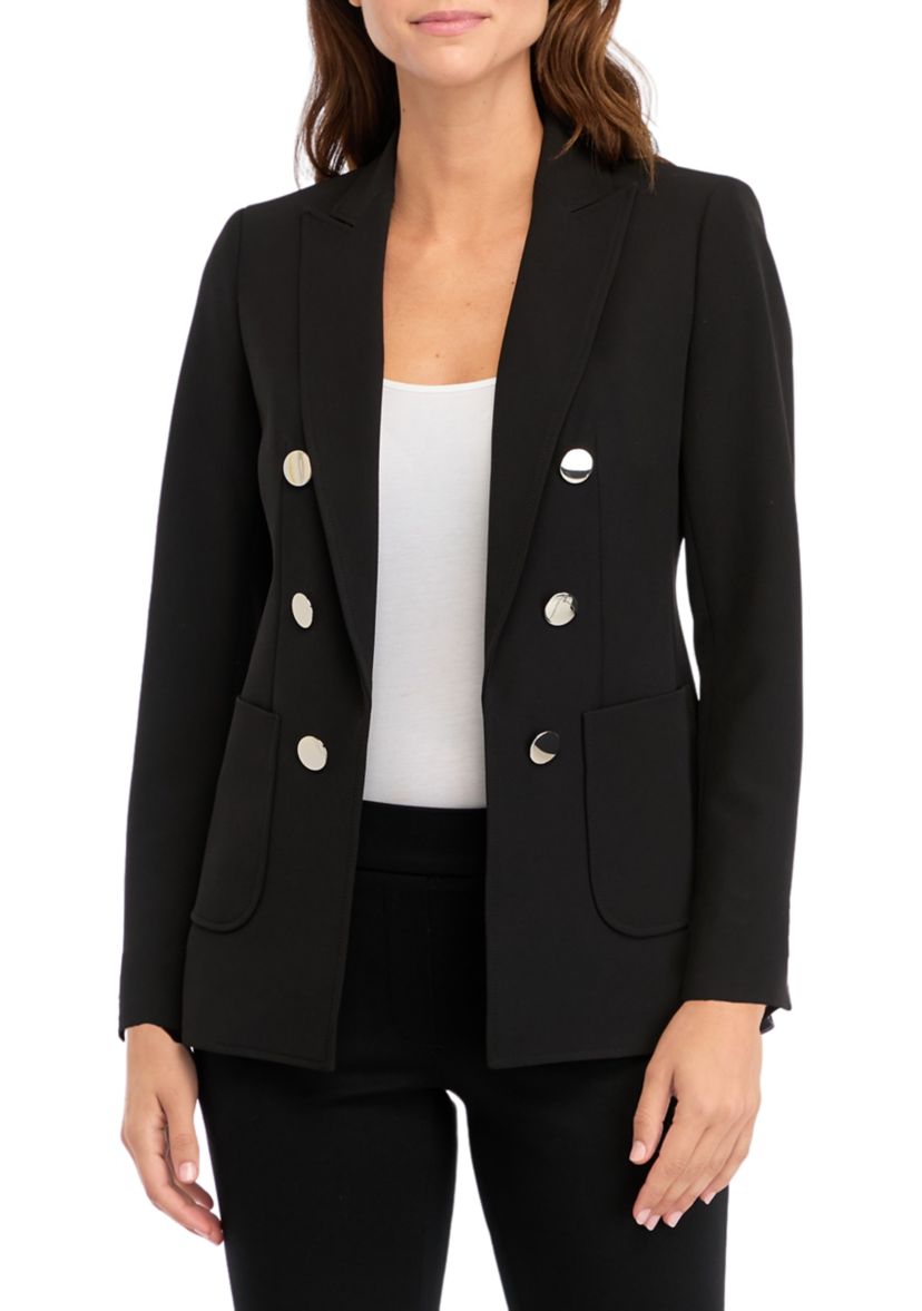 Womens Collection Compression Faux Double Breasted Patch Pocket Jacket