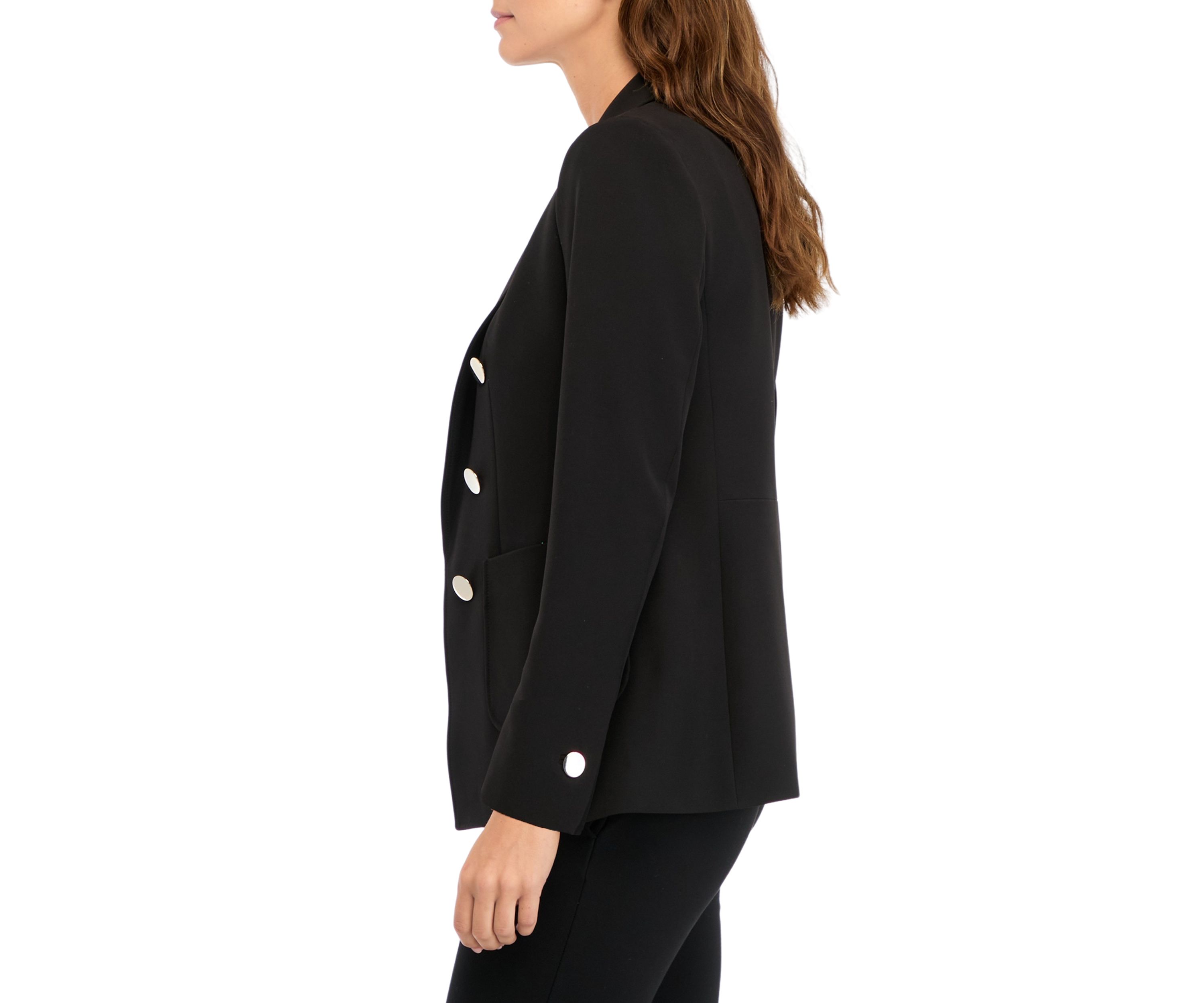 Womens Collection Compression Faux Double Breasted Patch Pocket Jacket