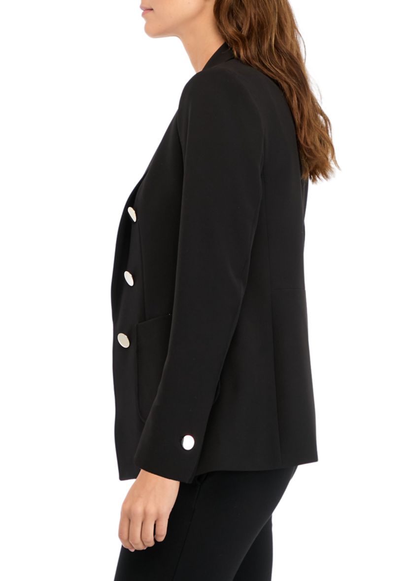 Womens Collection Compression Faux Double Breasted Patch Pocket Jacket