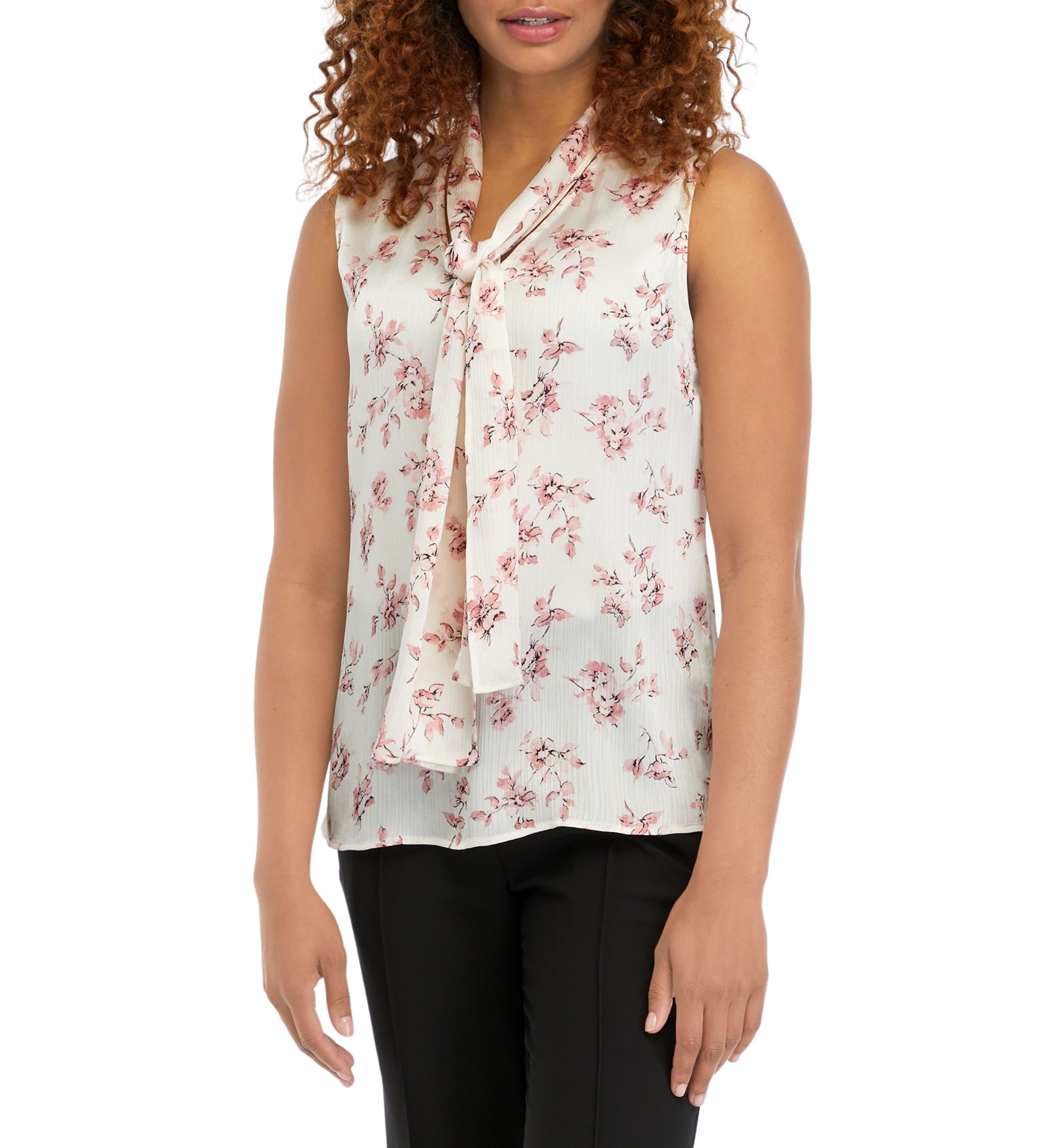 Womens Sleeveless Tie Neck Blouse