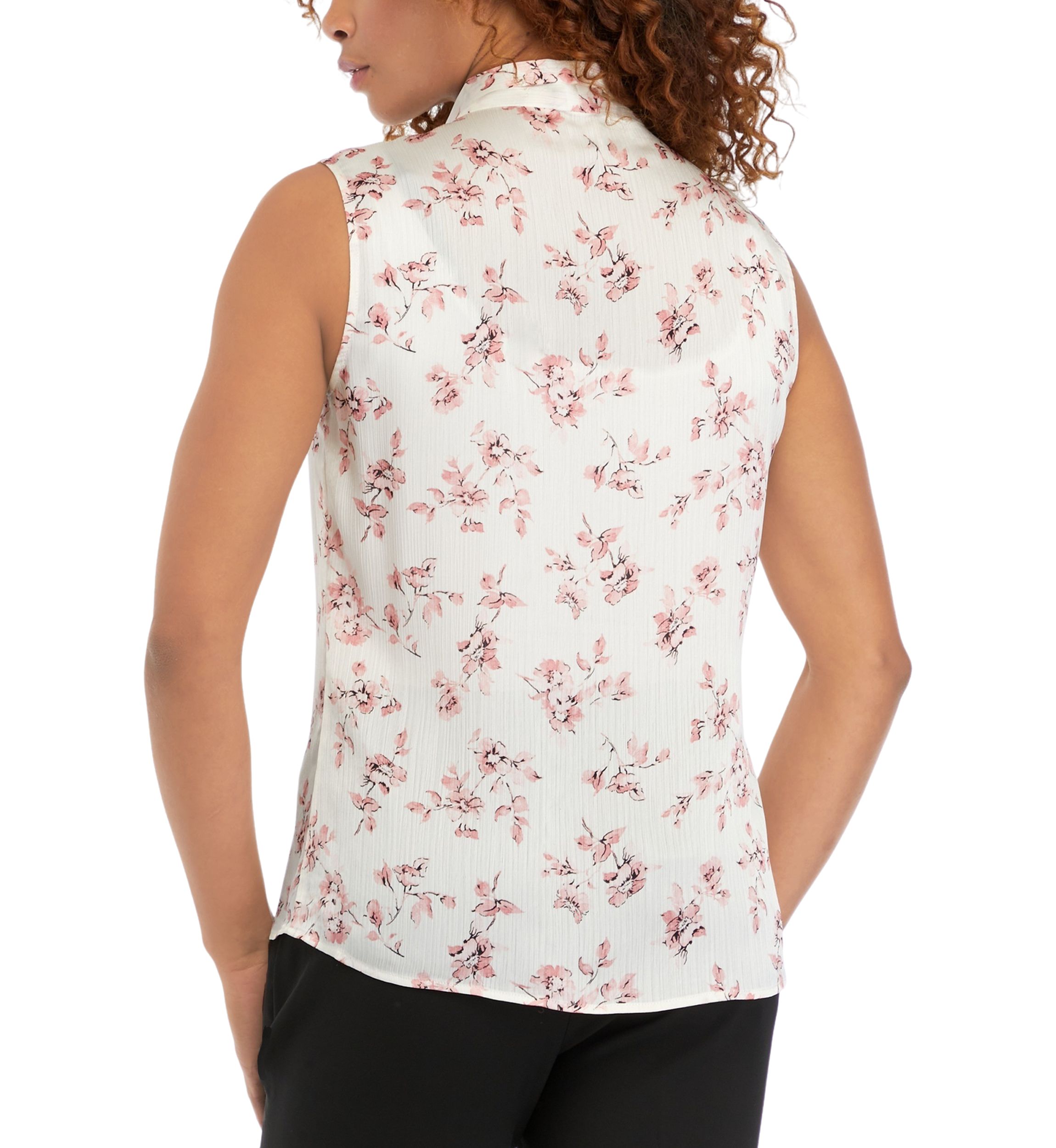Womens Sleeveless Tie Neck Blouse
