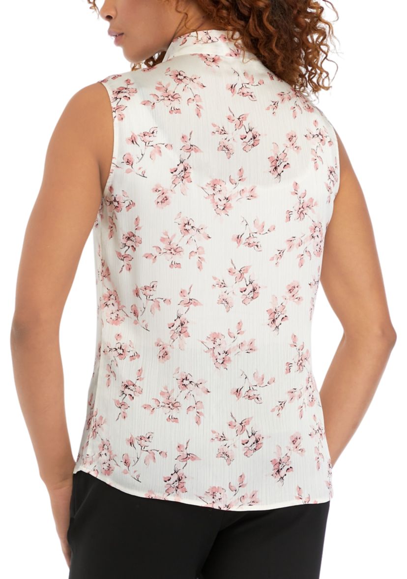 Womens Sleeveless Tie Neck Blouse