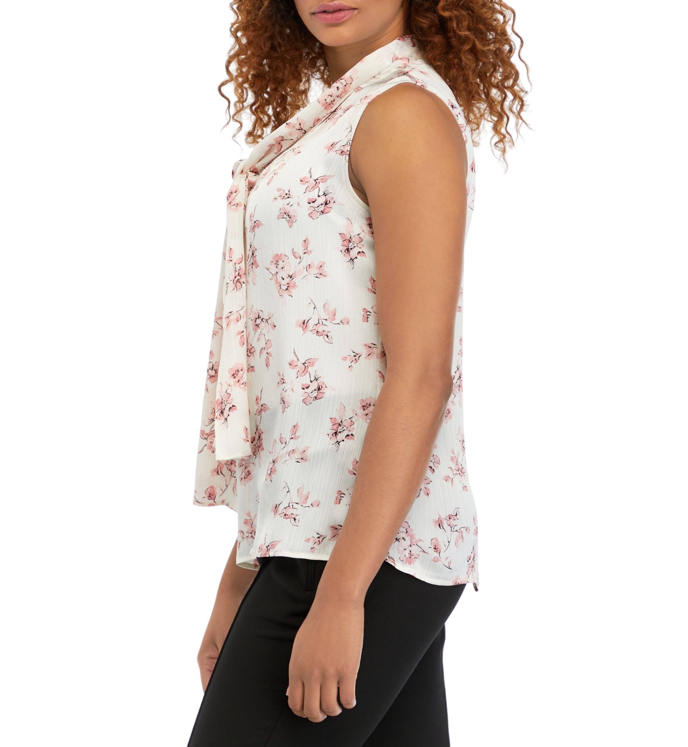Womens Sleeveless Tie Neck Blouse