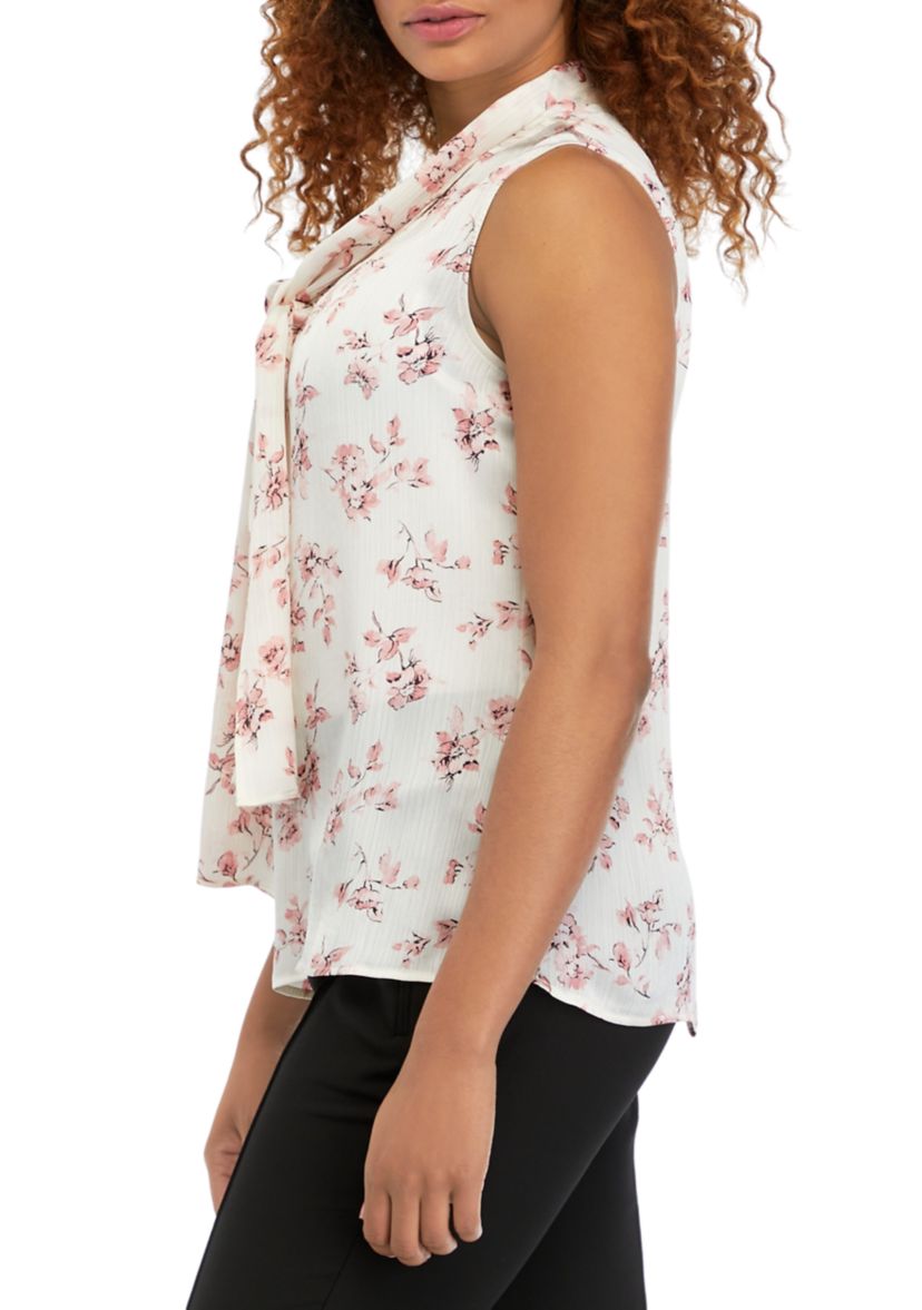 Womens Sleeveless Tie Neck Blouse