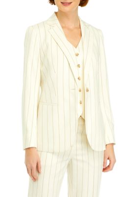 Women's Pinstripe One Button Notch Lapel Jacket