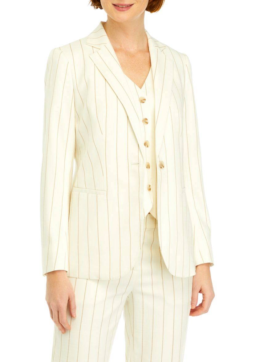 Womens Pinstripe One Button Notch Lapel Jacket