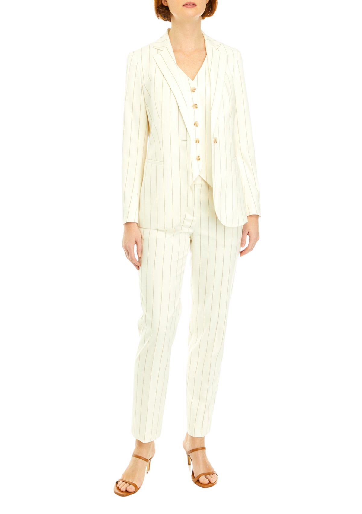 Womens Pinstripe One Button Notch Lapel Jacket