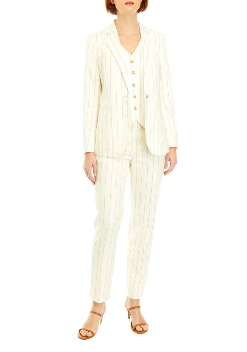 Womens Pinstripe One Button Notch Lapel Jacket