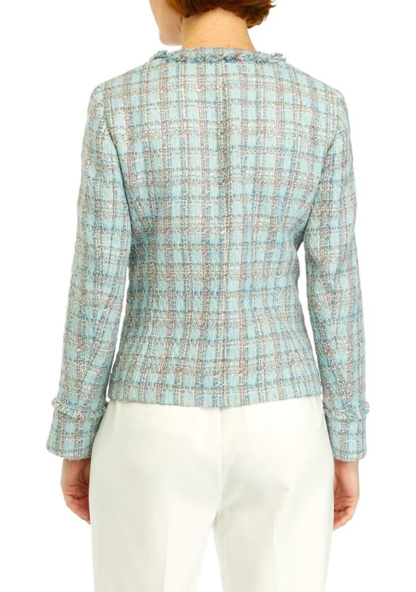 Womens Tweed Kissing Front Jacket with Fringe Detail