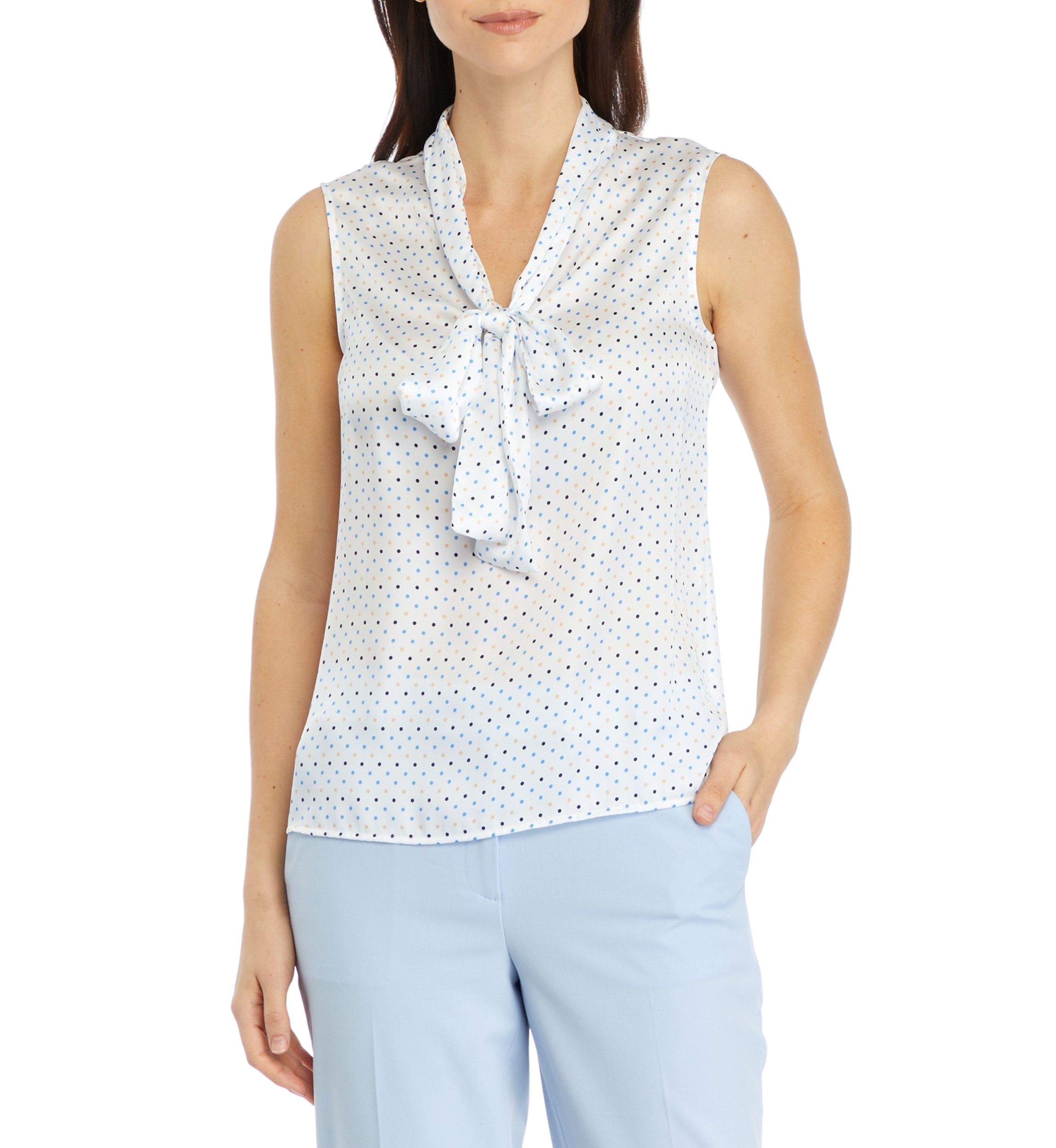 Womens Sleeveless Tie Neck Blouse