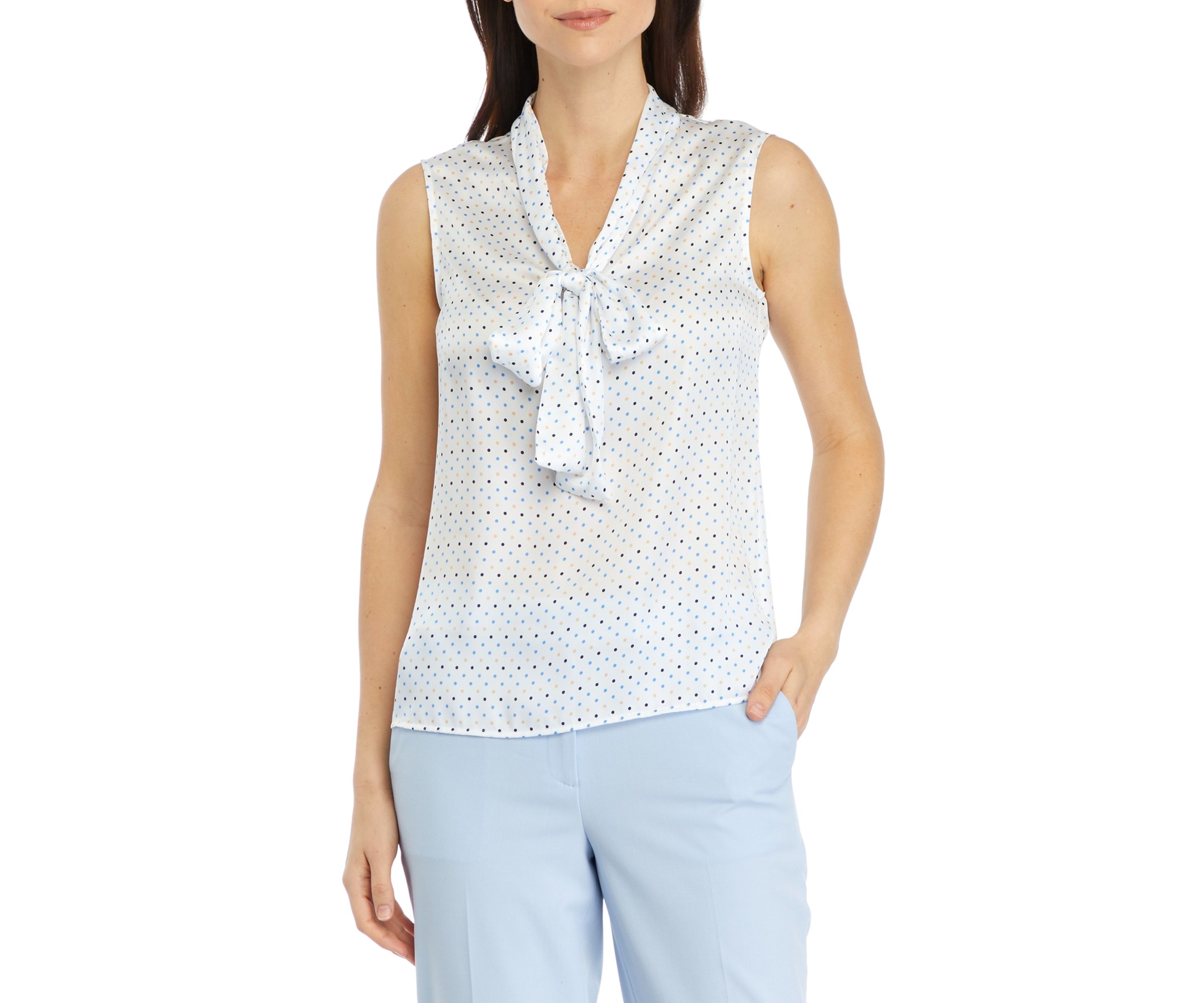 Womens Sleeveless Tie Neck Blouse