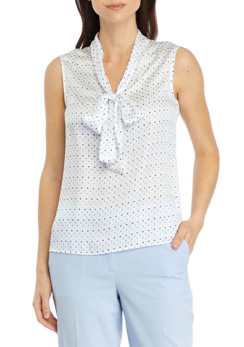 Womens Sleeveless Tie Neck Blouse