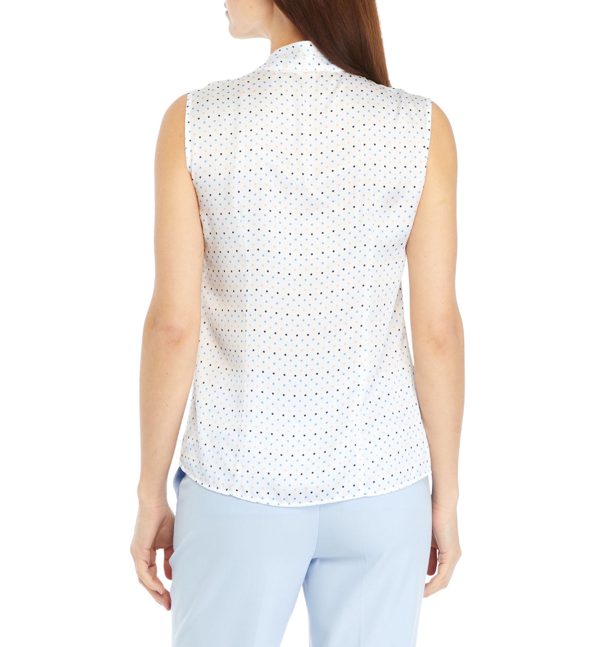 Womens Sleeveless Tie Neck Blouse